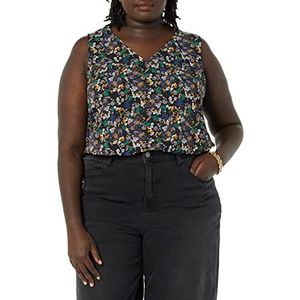 Amazon Essentials Dames Regular-Fit mouwloze gelaagde tanktop (verkrijgbaar in grote maten), zwart Ditsy bloemen, S