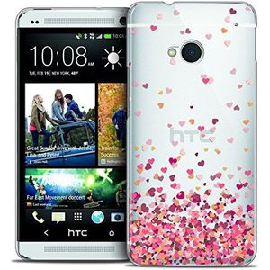 Caseink - Hoesje voor HTC One (M7) [Crystal HD Collection Sweetie Design Heart Flakes - Hard, Ultradun, Bedrukt in Frankrijk]