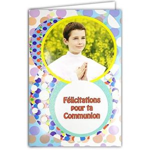 Afie 68-1020/1 kaart met envelop wenskaart voor uw communie, jongens, met pailletten, witte handen, gebed, kleur blauw, voor lente