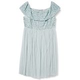 Maya Deluxe Bardot-jurk voor dames, midi-verfraaid, hoge Empire-taille, mouwloos, tule voor bruiloft, gast, eindexamenfeest, bruidsmeisje, IJsblauw, 48 grote maten