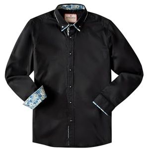 Joe Browns Heren blauw bloemen kiekeboe dubbele kraag smart button down shirt, zwart, M, Zwart, M