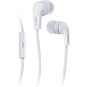 SBS S.p.a. TEFLAT2INEARW In-Ear stereo oortelefoon Studiomix 30, universeel jack 3,5 mm met platte kabel en answer knop wit