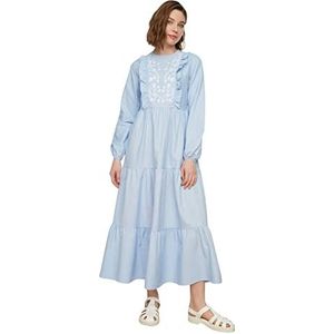 Trendyol Woman Modest Maxi Smock Crew Neck Woven Dress Damesjurk, Blauw, 34 NL