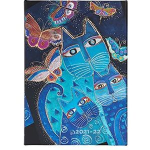 Paperblanks Agenda's 13 maanden 2021-2022 blauwe katten en vlinders | Horizontaal | Midi (130 × 180 mm)