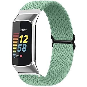 Vozehui Gevlochten Solo Loop armband compatibel met Fitbit Charge 5, ademend, elastisch, zacht nylon, verstelbare sportreserveband voor Fitbit Charge 5, voor dames en heren, lichtgroen, Sport