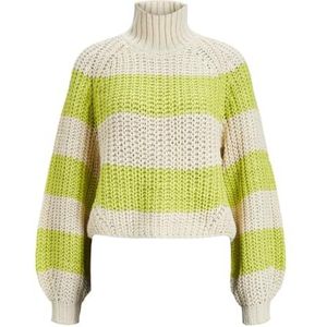 Bestseller A/S Dames JXKELVY Chunky Stripe High Neck Knit SN gebreide trui, Bone White/Stripes: Limeade, XS, Bone White/Stripes:limeade, XS
