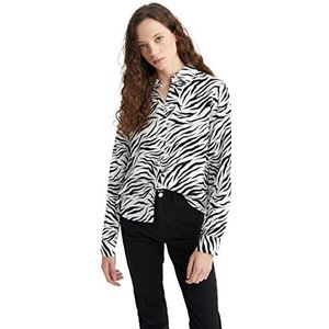 DeFacto Dameshemd van katoenweefsel met lange mouwen, wit, S