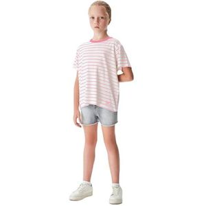 LTB Jeans Yoloco Pull-On T-shirt voor meisjes, met LTB-print, korte mouwen, ronde hals, 100% katoen in meerkleurig - maat 128 cm, Wit Roze Stripes 4353, 128 cm