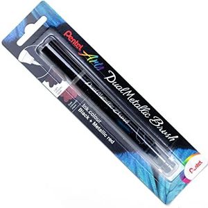 Pentel Dual Metallic Penseel Pen - Zwart/Metallic Rood - XGFH-DAX