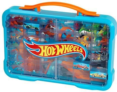 Theo Klein 2408 Hot Wheels verzamelkoffer met vitrine I Ruimte voor 54 auto's I Oplichtend Hot Wheels logo I Met praktische draaggreep I Speelgoed voor kinderen vanaf 3 jaar