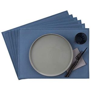 APS placemat, 33 x 45 cm, set van 6 smalle band placemats van kunststof, PVC, hittebestendig, anti-slip placemats, afwasbaar, waterafstotend placemats, lichtblauw