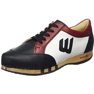 Woody Abby houten schoen voor dames, glad leer, nero-nappa Rosso, 43 EU