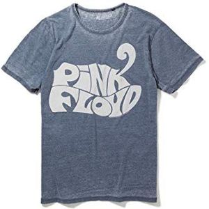 Recovered Pink Floyd Rock Band T-Shirt - Logo Print - Blauw - Officieel gelicenseerd - Vintage stijl, met de hand bedrukt, ethisch afkomstig, Meerkleurig, M