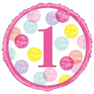 Unique Party 73297 18"" Folie Roze Dots 1e Verjaardag Ballon