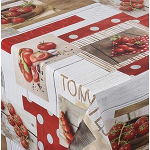 Venilia Tafelzeil met opdruk Red Tomato, vierkant, tafelzeil, tafellinnen, afwastafelzeil, vloeistofdicht, onderhoudsvriendelijk, 140 x 140 cm, 55015