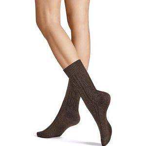 Hudson dames sokken winter plait zacht, bruin mel., 39-42 EU