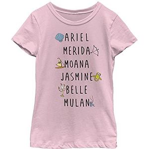 Disney Princess Name Stack Girl's Solid Crew Tee, Light Pink, X-Small, Rosa, XS