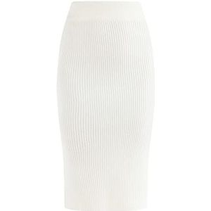 EUCALY Gebreide midi-rok voor dames, wit, XL-XXL