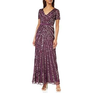 Maya Deluxe Maxi dames verfraaid pailletten jurk lange korte mouw V-hals hoge Empire taille een cut glanzend prom bruiloft bruidsmeisje, Bessen, 32