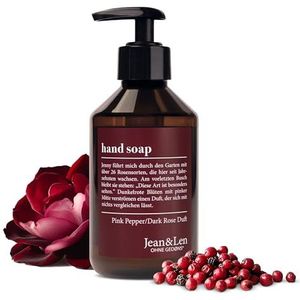 Jean & Len handzeep Pink Pepper & Dark Rose, reinigt gestreste handen, geschikt voor dagelijks gebruik, vloeibare zeep in pompdispenser, sensuele geur, veganistisch, 250 ml