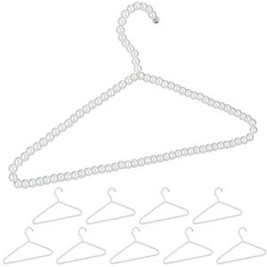 Relaxdays parel kleerhangers, 10 stuks, voor vrouwen, shirts & jurken, met broeklat, 40 cm, plastic, kledinghanger, wit