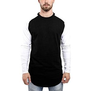 Blackskies Honkbal T-shirt met lange mouwen | Oversized Fashion Basic Sleeve Raglan Longline T-shirt voor heren L/S, Zwart-wit, XL