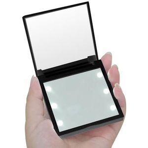 DRW Draagbare spiegel met LED-licht acryl in zwart, 1,2 x 7 x 7 cm