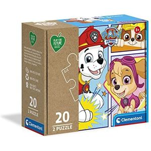 Clementoni - 24782 - Supercolor puzzel - Paw Patrol - 2 x 20 stukjes (incl. 2 20 puzzels) - Play For Future, puzzel voor kinderen van 3 jaar, puzzel van cartoons, Made in Italy