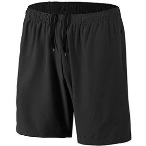 Sportshorts voor heren, sneldrogend, korte broek met zakken met ritssluiting, zwart, XL