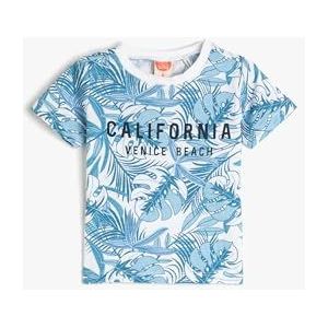 Koton Babyboys T-shirt met bloemenprint, korte mouwen, ronde hals, katoen, Ecru Design (03e), 3-4 Jaar