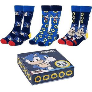 Spiderman Pack Sonic Sokken, kleuren blauw, rood en geel, 3 paar, maat 40 tot 46, lange sokken van katoen, polyamide en elastaan, origineel product, ontworpen in Spanje, Meerkleurig, 40-46