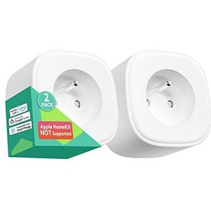 Meross Wifi-stopcontact (type E), intelligent stopcontact, compatibel met Alexa en Google Home, programmeerbaar Frans stopcontact met afstandsbediening, spraakbesturing en tijdfunctie, 2 stuks