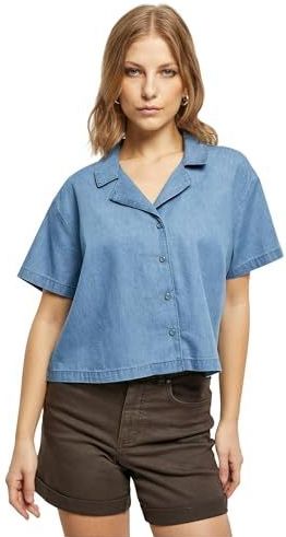 Blouse - Klassieke Blouse - Denim - Effen - Knoopsluiting