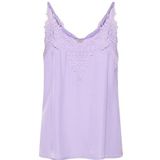 Cream Dames Singlet Lace Trim V-hals Mouwloze Spaghetti Straps Regular Fit Top Dames, Paarse roze, 36