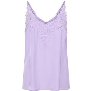 Cream Dames Singlet Lace Trim V-hals Mouwloze Spaghetti Straps Regular Fit Top Dames, Paarse roze, 36
