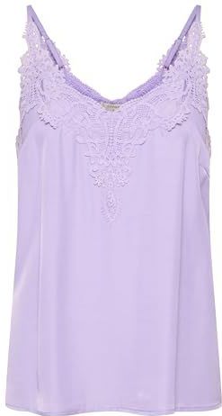 Cream Dames Singlet Lace Trim V-hals Mouwloze Spaghetti Straps Regular Fit Top Dames, Paarse roze, 36