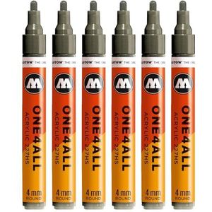 Molotow One4All 227HS acryl marker (4,0 mm lijndikte, zeer dekkend en permanent, sneldrogend, navulbaar, voor bijna alle ondergronden) 6 stuks kleur 260 steengrijs donker