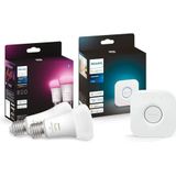 Philips Hue E27 Starterkit - Wit en Gekleurd Licht - Slimme Lampen - Inclusief 2 Lampen en Hue Bridge
