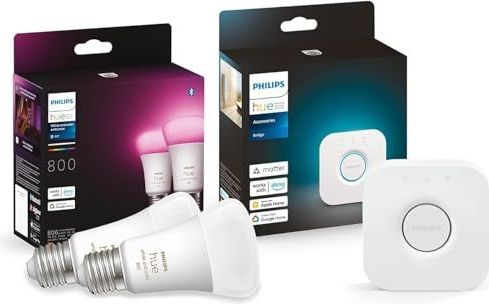 Philips Hue E27 Starterkit - Wit en Gekleurd Licht - Slimme Lampen - Inclusief 2 Lampen en Hue Bridge