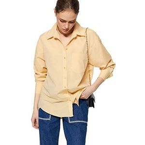 Trendyol Vrouwen Basics Oversize Basic Shirt Kraag Geweven Shirt, Beige, 34, Beige, 60