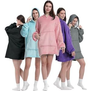 Oversized deken hoodie voor mannen en vrouwen, dikke flanellen deken met mouwen en gigantische zak super zacht warm gezellig draagbaar sweatshirt hoodie voor volwassenen, roze, one size