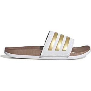 adidas Dames Adilette Comfort Slides, Cloud White / Cloud White / Matte Gold, 44.5 EU