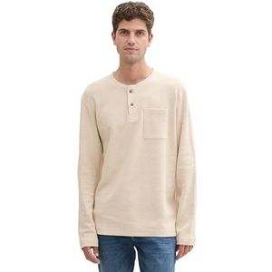 TOM TAILOR Heren T-shirt met lange mouwen, 36281 - Lichtzand Melange Structuur, S