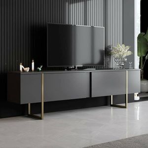 Dmora Centaurus Sideboard, woonkamerkast, lage kast voor tv, wandbasis, 180 x 30 x 50 cm, antraciet en goud