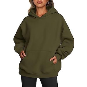 Trendy Queen Oversized hoodies voor dames, fleece sweatshirts met lange mouwen, truien, herfst- en winterkleding, Leger Groen, L