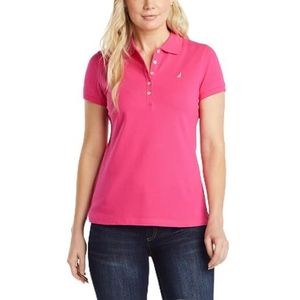 Nautica Poloshirt voor dames, 5-knoppen, korte mouwen, ademend, 100% katoen, poloshirt, Leis roze, XS