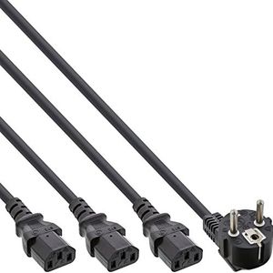 InLine 16657H net-Y-kabel, 1x geaarde stekker naar 3x koude apparaatstekker, 3 m