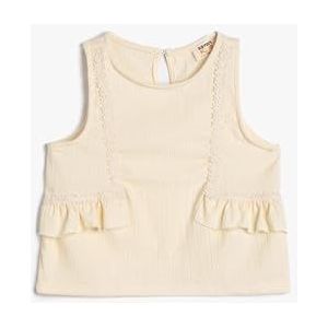 Koton Girls's Ruffle Tanktop, mouwloos, ronde kraag, knoopsluiting, shirt, Wit (000), 9-10 Jaar