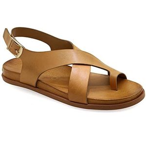 Beige 36 Emmanuela Griekse lederen comfortabele sandalen met x-riem, zomerschoenen met teenring enkelriemen, sandalen met open tenen, met gesp-riemen en riparts