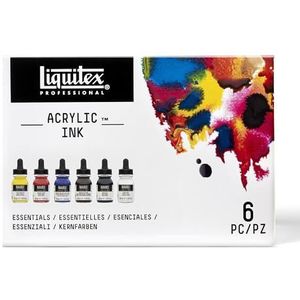 Liquitex 3699314 vloeibare professionele acrylverf - inkt, hoog gepigmenteerde airbrush techniekset, 6 kleuren a 30ml - Set 6x30ml, Essential